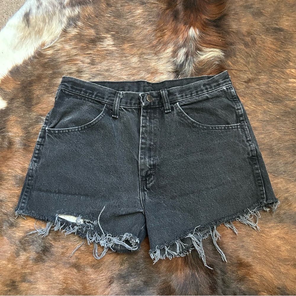 Black Frayed Hem Denim Shorts - Women's